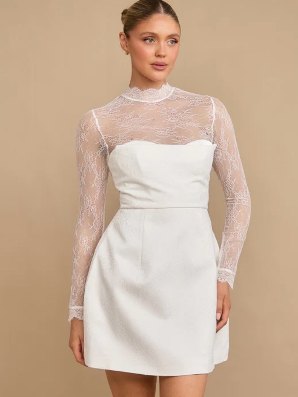 White Lace Illusion Mini Dress